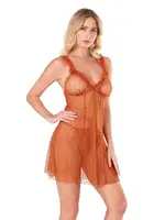 Oranj Fantezi Fırfırlı Kısa Tül Gecelik Ahu Primoda 4148 Turuncu