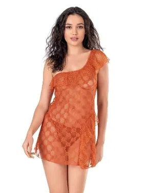 Ahu Lingerie Oranj Kısa Tül Transparan Fantezi Gecelik Ahu Primoda 4129