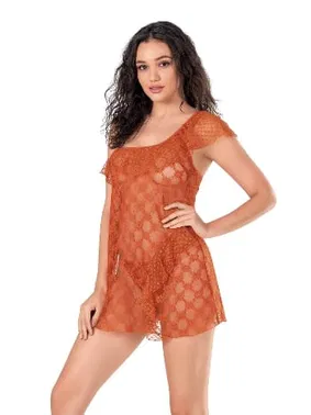 Ahu Lingerie Oranj Kısa Tül Transparan Fantezi Gecelik Ahu Primoda 4129 - Alternatif Görünüm