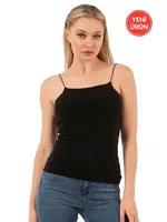 Örme Pamuklu Modal Esnek Rahat İnce Askılı Kadın Atlet Özkan 27042  Siyah görsel 6