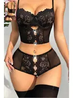 Özel Bölgesi Açık Dantelli Fantazi Büstiyer Takım For Dreams 8454 Siyah