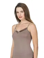 Premium Kumaş Viskon Saten Yakalı Esnek  İnce Askılı Atlet Özkan 2040 Kahverengi görsel 40