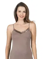 Premium Kumaş Viskon Saten Yakalı Esnek  İnce Askılı Atlet Özkan 2040 Kahverengi görsel 41