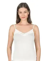 Premium Kumaş Viskon Saten Yakalı Esnek  İnce Askılı Atlet Özkan 2040 Ekru görsel 5