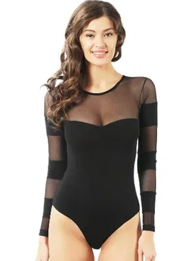 Özkan Özkan 22773 Kadın Pamuklu önü Tül Detaylı Uzun Kollu Yuvarlak Yaka Kancalı Çıtçıtlı Body Zibin