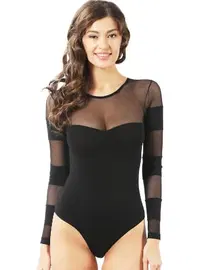 Özkan Özkan 22773 Kadın Pamuklu önü Tül Detaylı Uzun Kollu Yuvarlak Yaka Kancalı Çıtçıtlı Body Zibin