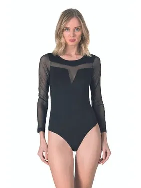 Özkan Özkan 25261 Kadın Viskon Uzun Kollu Tül Detaylı Örme Çıtçıtlı Body