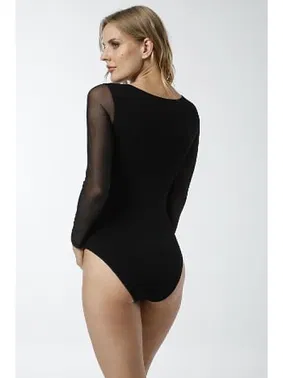 Özkan Özkan 25261 Kadın Viskon Uzun Kollu Tül Detaylı Örme Çıtçıtlı Body - Alternatif Görünüm