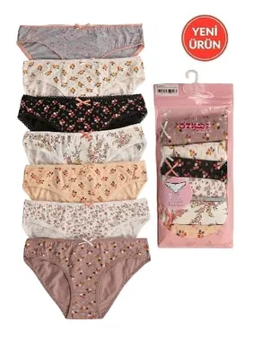 Özkan Özkan 26481 7li Paket Kadın Pamuklu Desenli Likralı Süprem Esnek Rahat Slip Bikini Külot