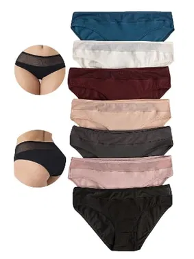 Özkan Özkan 26797 7'li Paket Kadın Bel Kismi Tül Detaylı Likralı Pamuklu Esnek Rahat Slip Bikini Külot