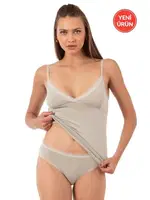 Pamuklu Likralı Modal Esnek Rahat İnce Askılı Kadın Atlet Takım Özkan 27027 Yeşil görsel 8