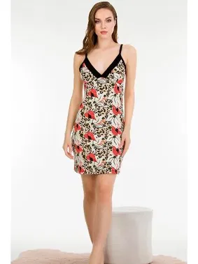 Lady Pamuklu Çiçek Desenli Gecelik Elbise Lady 6163