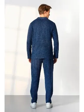 Doreanse Pamuklu Kareli Gömlek Mavi Erkek Pijama Takımı Doreanse 25K4543 - Alternatif Görünüm