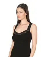 Pamuklu Likralı Süprem Dantel Yakalı Esnek Rahat Kalın Askılı Kadın Atlet Özkan 0181  Siyah görsel 7