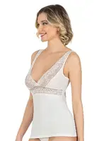 Pamuklu Modal Derin V Yaka Dantelli Kalın Askılı Kadın Atlet Özkan 25591  Beyaz görsel 5