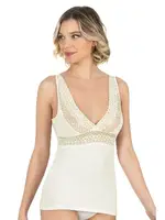 Pamuklu Modal Derin V Yaka Dantelli Kalın Askılı Kadın Atlet Özkan 25591  Ekru görsel 6