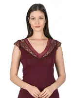 Pamuklu Modal Saten Yaka Dantelli Kadın Atlet Özkan 25430  Bordo görsel 5
