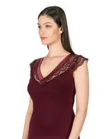 Pamuklu Modal Saten Yaka Dantelli Kadın Atlet Özkan 25430  Bordo görsel 7