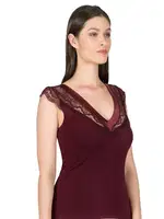 Pamuklu Modal Saten Yaka Dantelli Kadın Atlet Özkan 25430  Bordo görsel 8