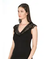 Pamuklu Modal Saten Yaka Dantelli Kadın Atlet Özkan 25430  Siyah farklı açı