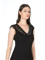 Pamuklu Modal Saten Yaka Dantelli Kadın Atlet Özkan 25430  Siyah görsel 4