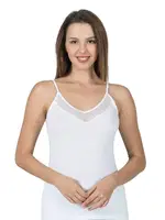 Pamuklu Modal Yakası Tül İnce Askılı Kadın Atlet Özkan 22813  Beyaz