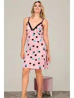 Pamuklu Siyah Dantelli Pembe Puantiyeli Gecelik Lady 6510 Pembe