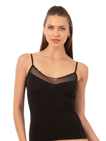 Pamuklu Tül Detaylı İnce Askılı Kadın Atlet Özkan 20572 