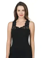 Pamuklu Yakası Dantelli Kalın Askılı Kadın Atlet Özkan 25348  Siyah görsel 5