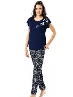 Papatya Desenli Lacivert İkili Penye Pijama Takımı Loriva Ahu 1753 Lacivert