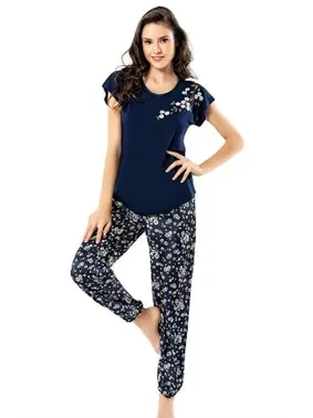 Ahu Lingerie Papatya Desenli Lacivert İkili Penye Pijama Takımı Loriva Ahu 1753 - Alternatif Görünüm