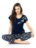 Papatya Desenli Lacivert İkili Penye Pijama Takımı Loriva Ahu 1753 Lacivert farklı açı