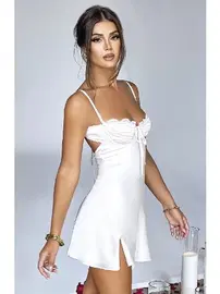 Pink Night Parti Mini Elbise Beyaz Pink Night 3394