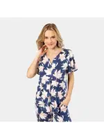 Patlı Örme Kısa Kollu Gömlek Yaka Kadın Pijama Takımı Türen 3606 Lacivert farklı açı