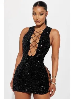 For Dreams Payetli Fantezi Siyah Mini Elbise For Dreams 8484