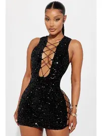 For Dreams Payetli Fantezi Siyah Mini Elbise For Dreams 8484