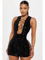 Payetli Fantezi Siyah Mini Elbise For Dreams 8484 Siyah