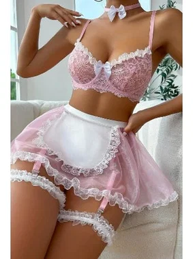 Real Passione Pembe Boyunluk Akseusarlı Şık Hizmetçi Kostüm Real Passione 20076