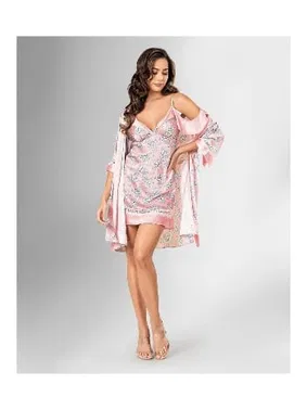 Ahu Lingerie Pembe Çiçekli Sabahlıklı Gecelik Takım Ahu Loriva 1851