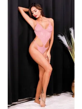 İzabel Pembe Dantelli İpli Seksi Fantezi Bodysuit İzabel Z-004