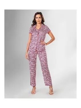 Ahu Lingerie Pembe Desenli Kısa Kollu Yakalı Pijama Takımı Ahu Loriva 1815 - Alternatif Görünüm