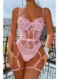 For Dreams Pembe Transparan Çiçek Desenli Fantezi Babydoll For Dreams 8413