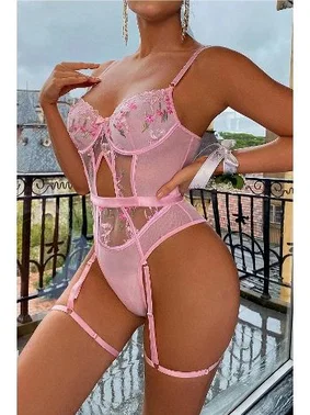 For Dreams Pembe Transparan Çiçek Desenli Fantezi Babydoll For Dreams 8413 - Alternatif Görünüm