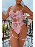 Pembe Transparan Çiçek Desenli Fantezi Babydoll For Dreams 8413 Pembe görsel 4