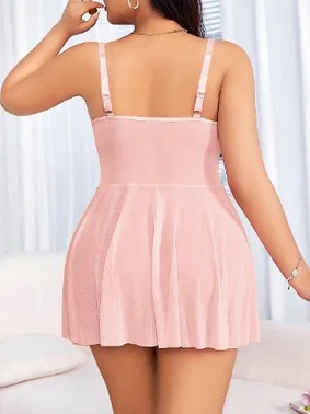 Pink Night Pembe Tül Dantel Büyük Beden Fantezi Gecelik Pink Night 6679 - Alternatif Görünüm