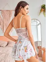 Pembe Tül Dantelli Çiçekli Erotik Kadın Gecelik Pink Night 3725 Pembe detay görünüm