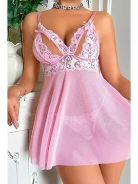 Ruselin Pembe Tül Göğüs Dekolteli Fantezi Gecelik Ruselin 2103 - Alternatif Görünüm