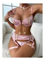 Zincir Süslemeli Saten Görünümlü Pembe Jartiyer Takım For Dreams 8424 Pembe görsel 5