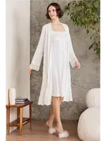 Penye Dantelli Kare Yaka Gecelik Sabahlık Takım Pierre Cardin 4005  Ekru görsel 9