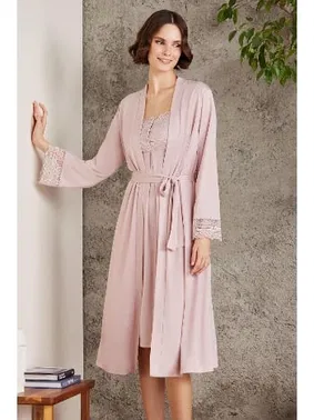 Pierre Cardin Penye Dantelli Kare Yaka Gecelik Sabahlık Takım Pierre Cardin 4005 